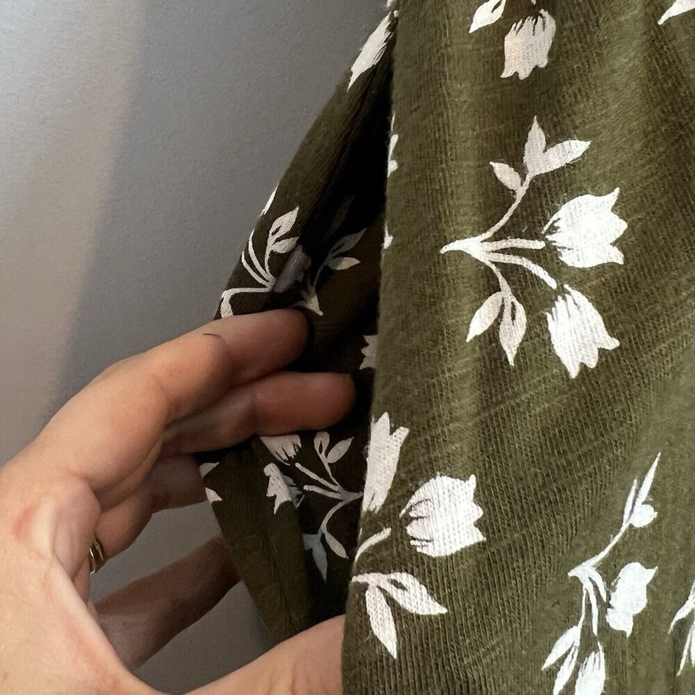 Boden Olive Green Long Sleeve Floral Midi Dress with White Print - Picture 10 of 14